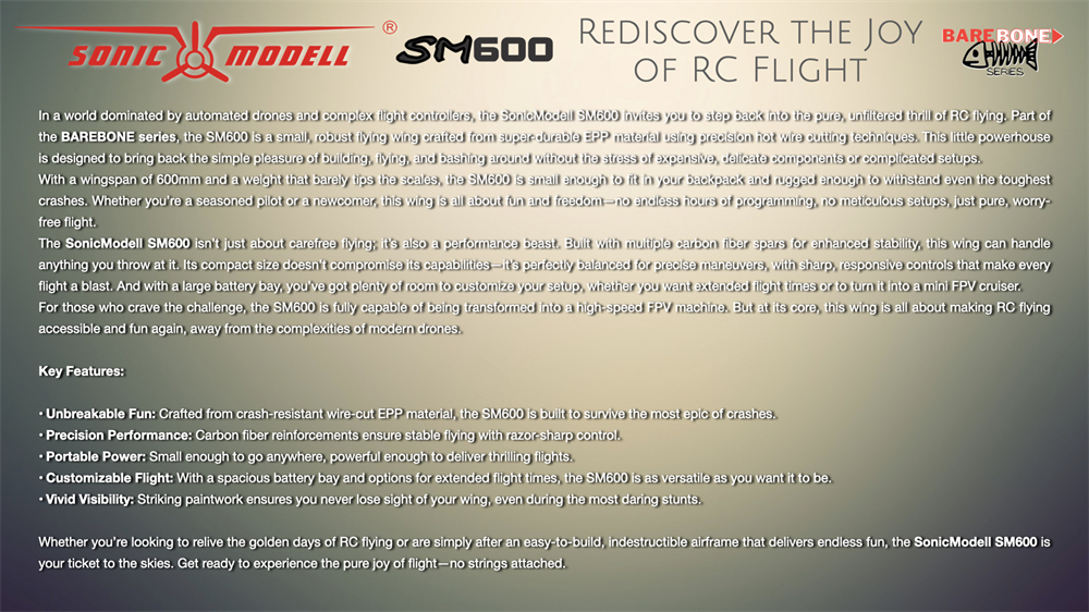 SonicModell-SM600-Drahtschnitt-600-mm-Spannweite-EPP-FPV-Flugzeug-RC-Fluumlgel-KITPNP-2021168-2